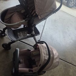 Evenflo Pivot Modular Travel System with LiteMax Infant Car Seat with Anti-Rebound Bar - Desert Tan