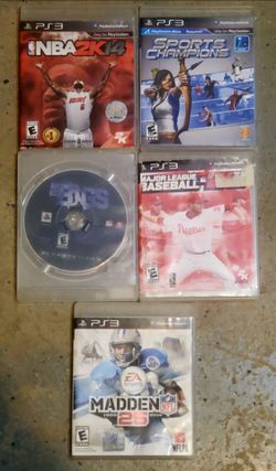 5 PS3 Games ALL for $20 
NBA2K14, Madden 25, Major League Baseball 2K11, The Bigs Baseball, Sports Champions