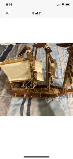 Vintage  3 Mast Wood Sailing  Ship 
