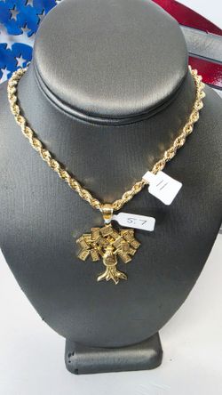 10k 24inch 4.8mm Hollow Chain And 10k Pendant
