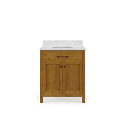 PRESIDENTS DAY SALE - 30" Brown Solid Wood Bathroom Vanity with Marble Top (P)