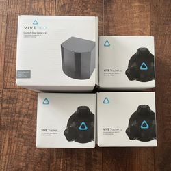 3 HTC Vive 2.0 Trackers And Vive Pro 2.0 Base Station. 