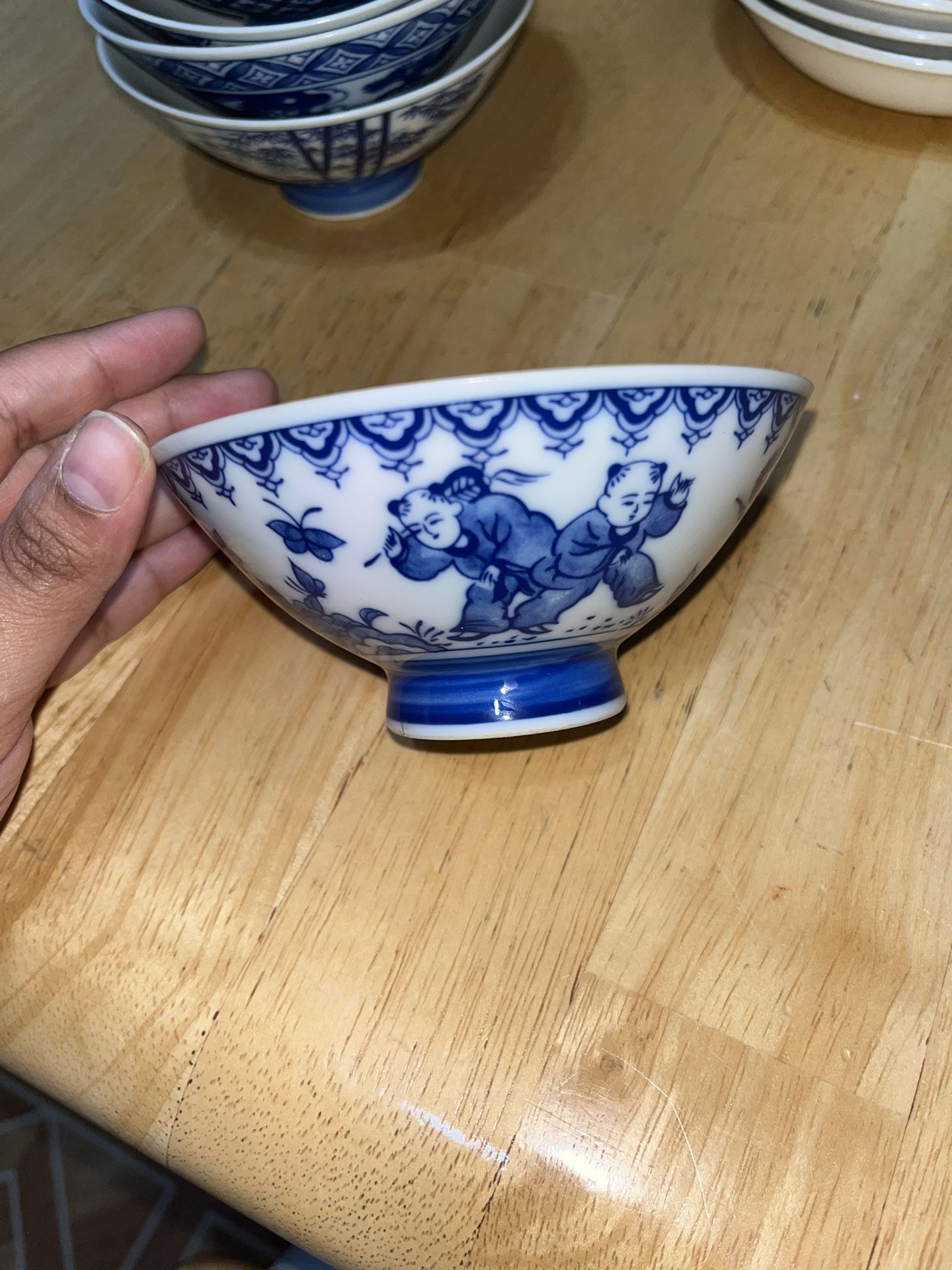 Vintage Japanese Hirado 5 Boys Playing Porcelain Painted rice Bowl