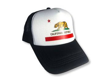 California Republic Hat Foam Mesh Trucker CA Flag Snapback Baseball Cap Black