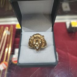 14kt Lion Head Ring 11.5grm 3/.03 Pt Diamonds 