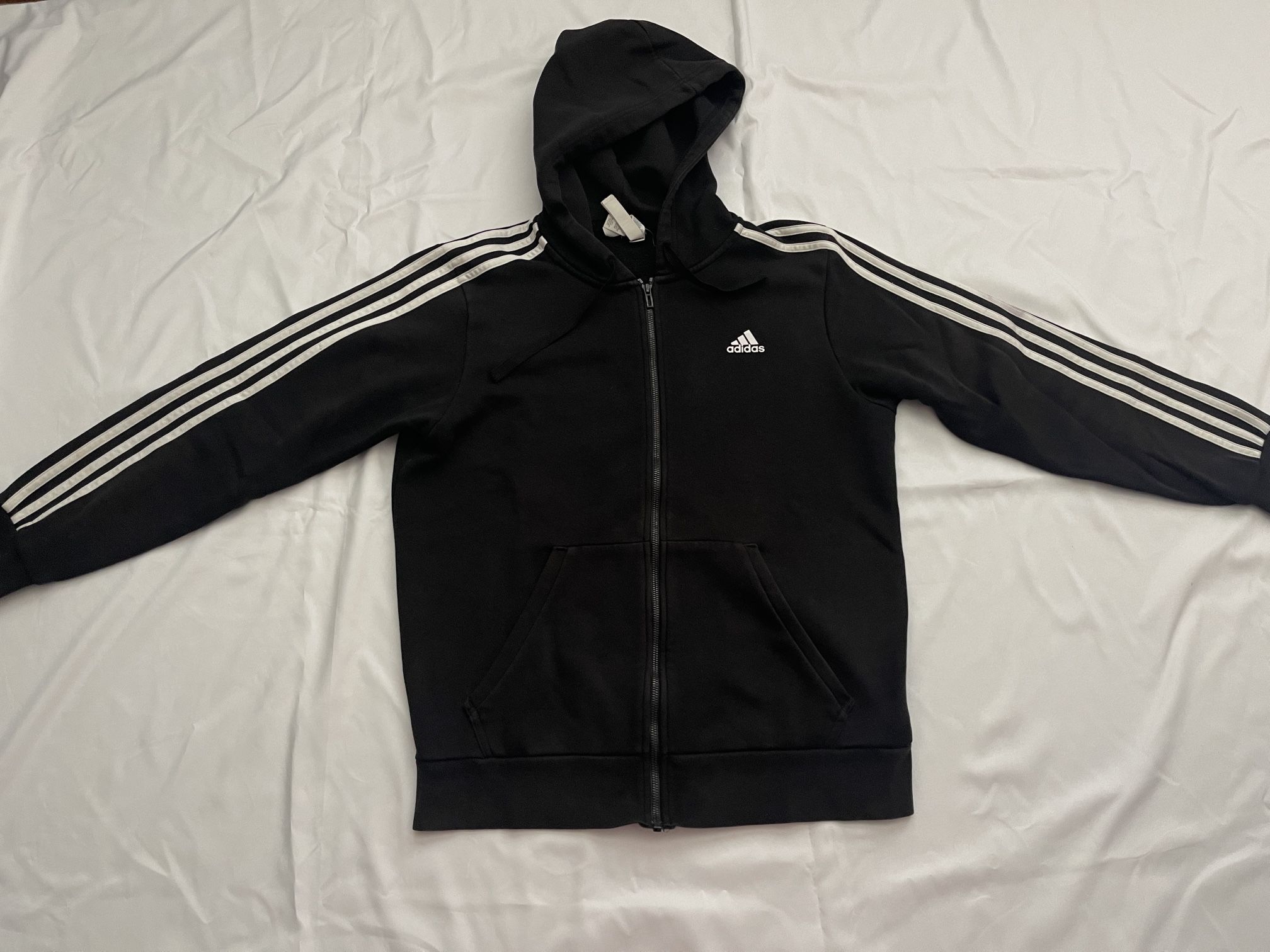Men Adidas 3 Strips Logo Jacket Outerwear Hoodie Long Sleeve Top Black Medium M