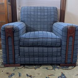 Original Art Deco Club Chair — Reupholstered + Sculptural Wood Details
