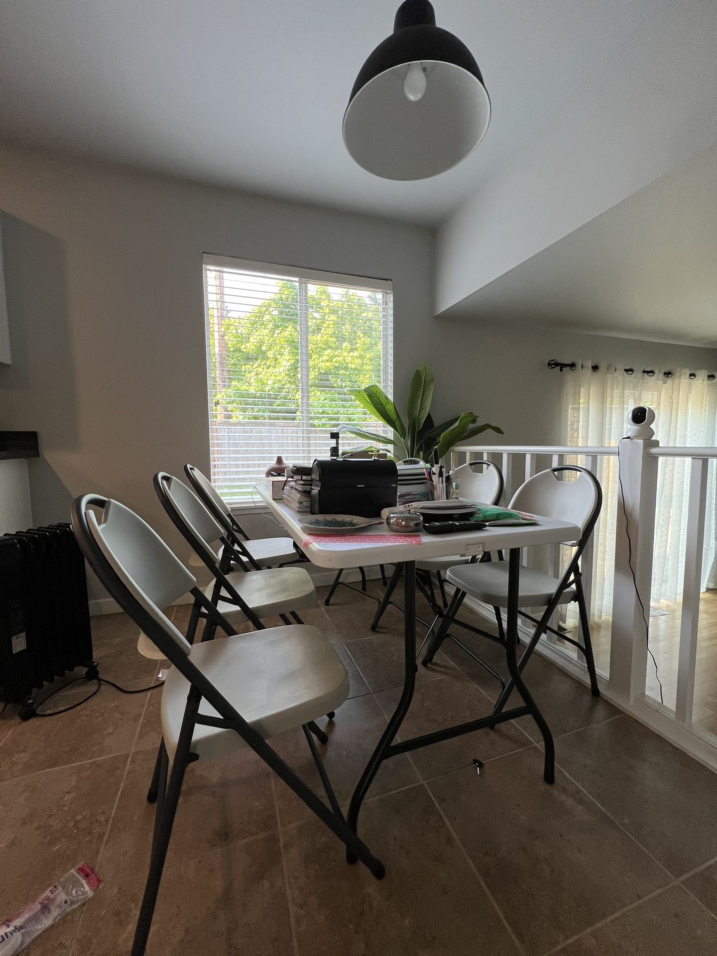 6 Folding Chairs And 1 Large Folding Table