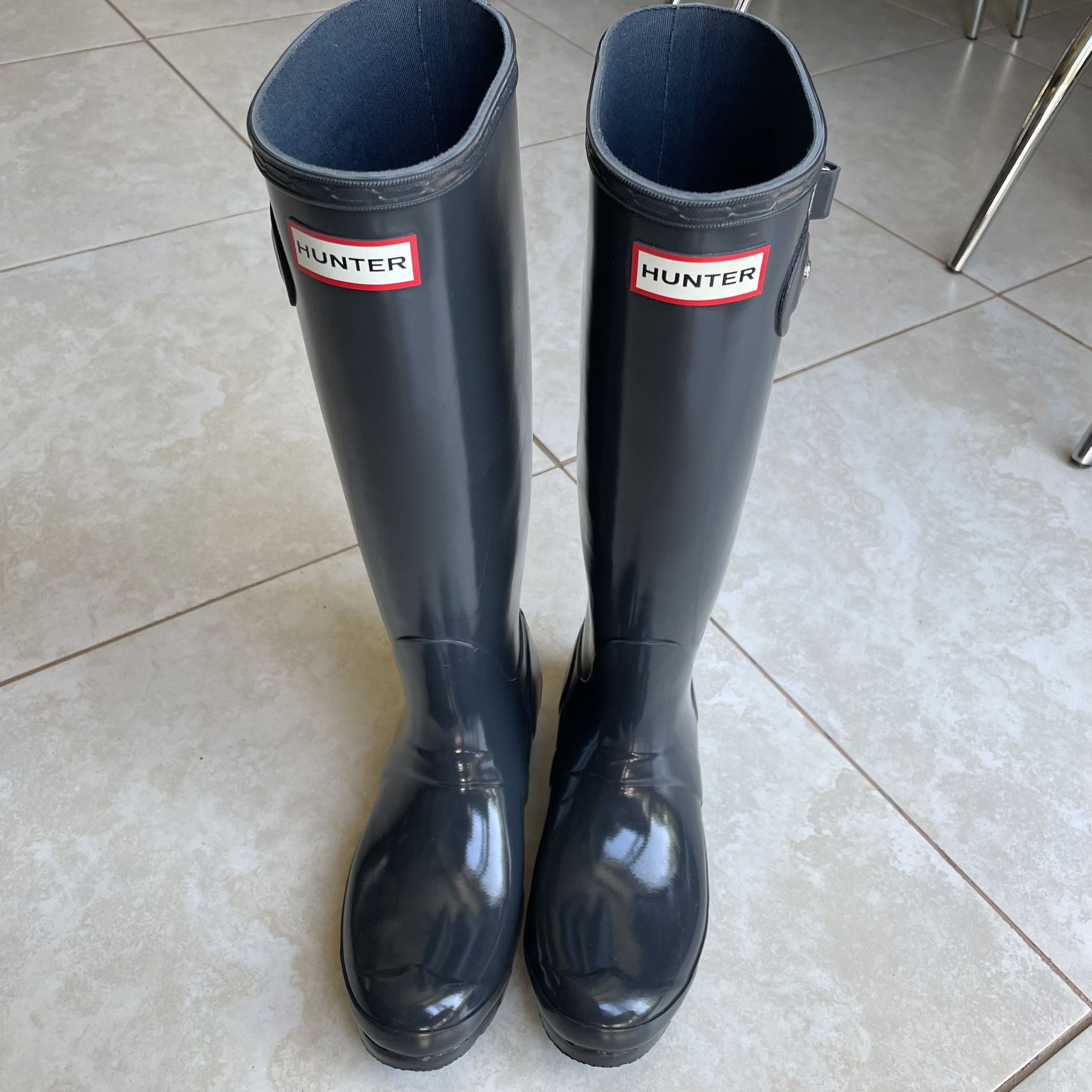 Hunter original tall / high gloss rain boots rainboots dark slate grey gray size 6 37 Wellies 