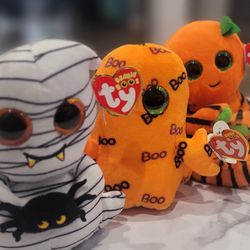 TY Ghoulie 9"/Oooky/Trickster (Lot Of 3) Beanie Babies. Per-owned