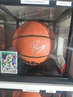 Kristaps Porzingis Signed Basketball with Donruss Card