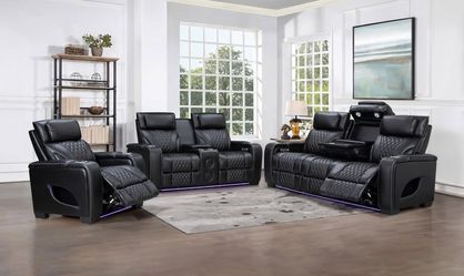 Brand New Sleek Style Black Power Recliner Sofa with Power Headrest & Wireless Charger