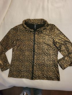 Berek Women's XL Black Gold Animal Print Zip Top Wired Collar Stretch