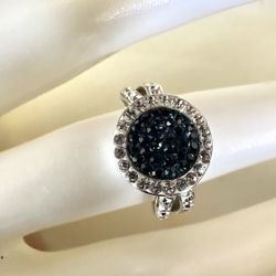 Silver Tone Blue Rhinestone Ring 
