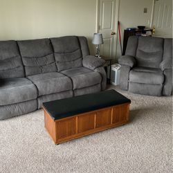 Gray reclining couch and recliner