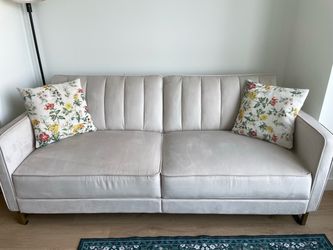 Light Beige Sofa Bed with Gold Legs and Velvet Fabric