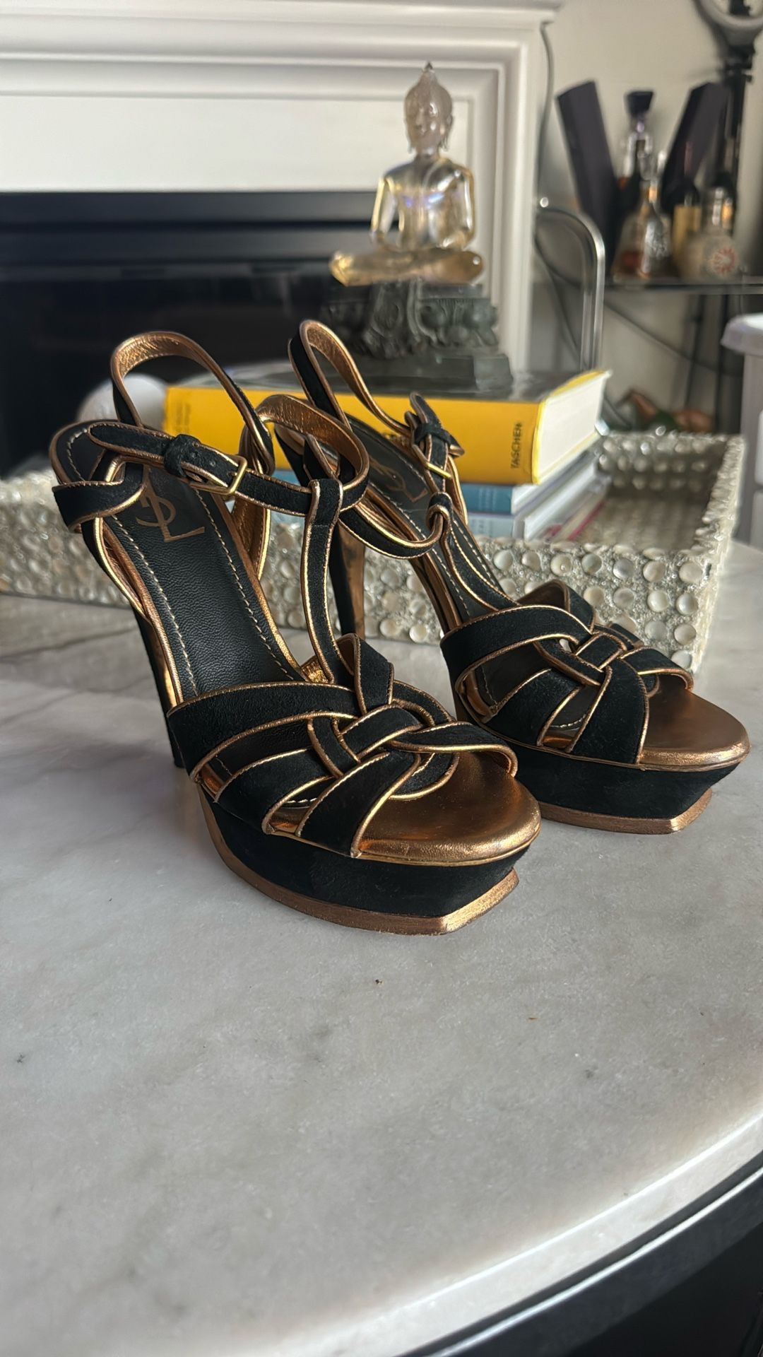 YSL Gold And Black Platform Heel