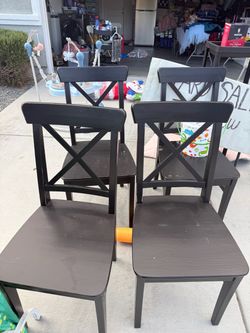 Set of 4 Black Wood Dining Chairs