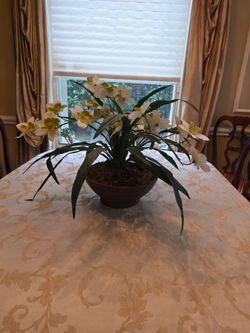 Artificial Cymbidium Silk Orchid  Arrangement In Ceramic Bowl. LARGE