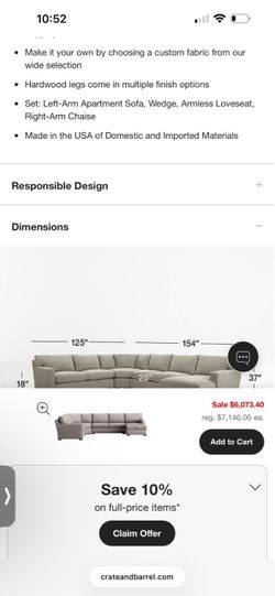 Crate and Barrel Axis 2 sectional sofa