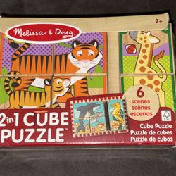 New Melissa & Doug 2 In 1 Wood Cube Puzzle 