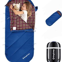 NEW! KingCamp Sleeping Bag for Kids Flannel Lined Warm and Cool Weather 3 Season Sleeping Bag for Teens, Waterproof Lightweight & Compact