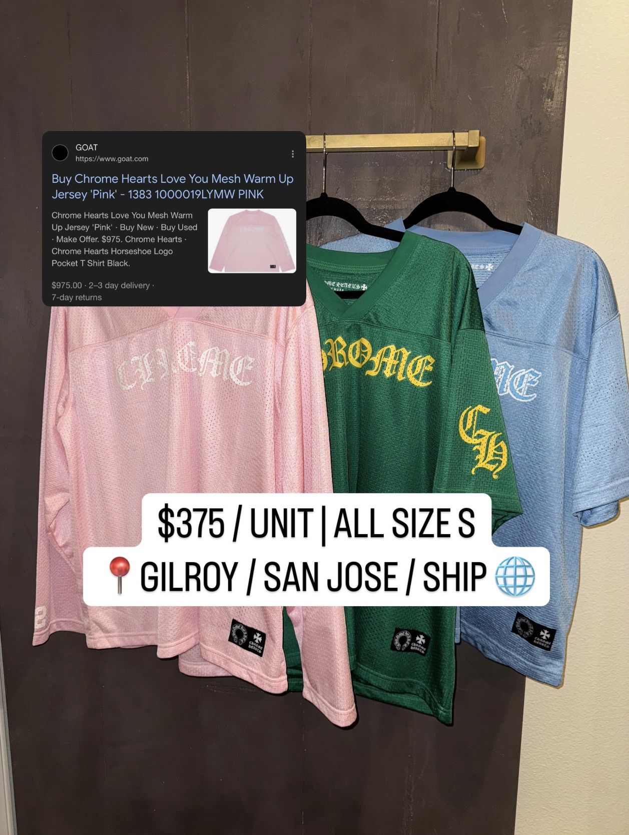 $375 EACH | SIZE S | Chrome Hearts Mesh Warm-Up Jerseys