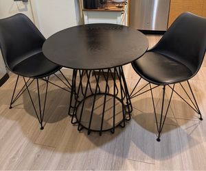 Modern Black Round Dining Table & 2 Chairs