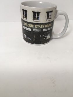 Large Coffee/ Soup Mug Porcelain French Scene 5” High 4” Diameter Used Good Condition