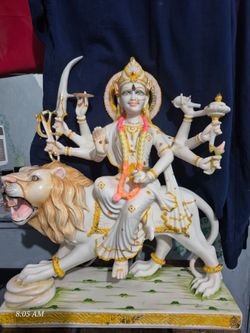 24-inch statue depicts the Hindu goddess Durga Maa (also known as Sherawali Mata) seated on her lion vahana