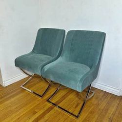 New set of 4 Luxe Green Upholstered Dining Chairs with Gold Metal Frame