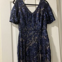 Sequined Navy Formal Dress