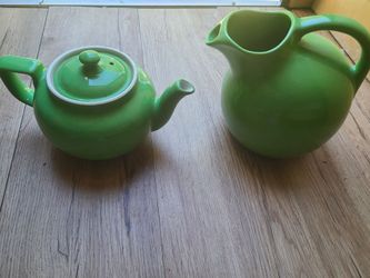 Green Ceramic Teapot and Pitcher Set