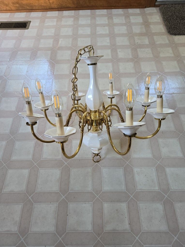 White and Gold Chandelier For Sale $85