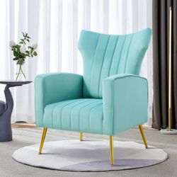 Velvet Accent Chair with Arms,Armchair with Golden Metal Legs and High Back,Comfy Upholstered Single Leisure Sofa,Suitable for Living Room Bedroom Rec