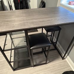 3-Piece Dining Set - Black w/ Glass Storage Compact