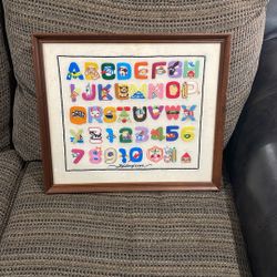Vintage Hand Knitted Abc’s-123 Framed Wall Decor.