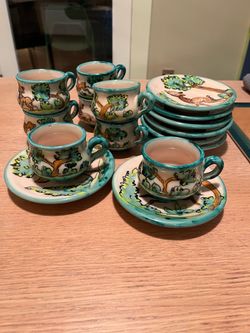 Hand-Painted Ceramic Espresso Cup and Saucer Set