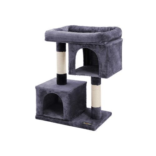 Cat Tree, 33.1-Inch Cat Tower, Plush Condo for Large Cats up to 16 lb, Large Perch, 2 Caves, Scratching Post, Smoky Gray UPCT61G