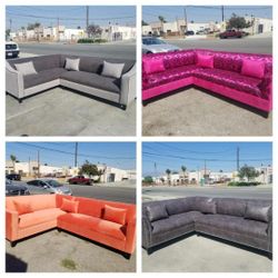 Brand NEW 7X9FT  Sectional Couches  Dark  Grey, Pink Combo Velvet Coral  And  Smok Leather leather Sofas, COUCH Set 2pcs.