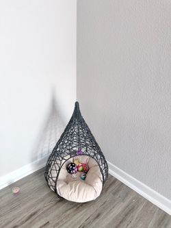 Wicker Cat Cave Bed with Cushion