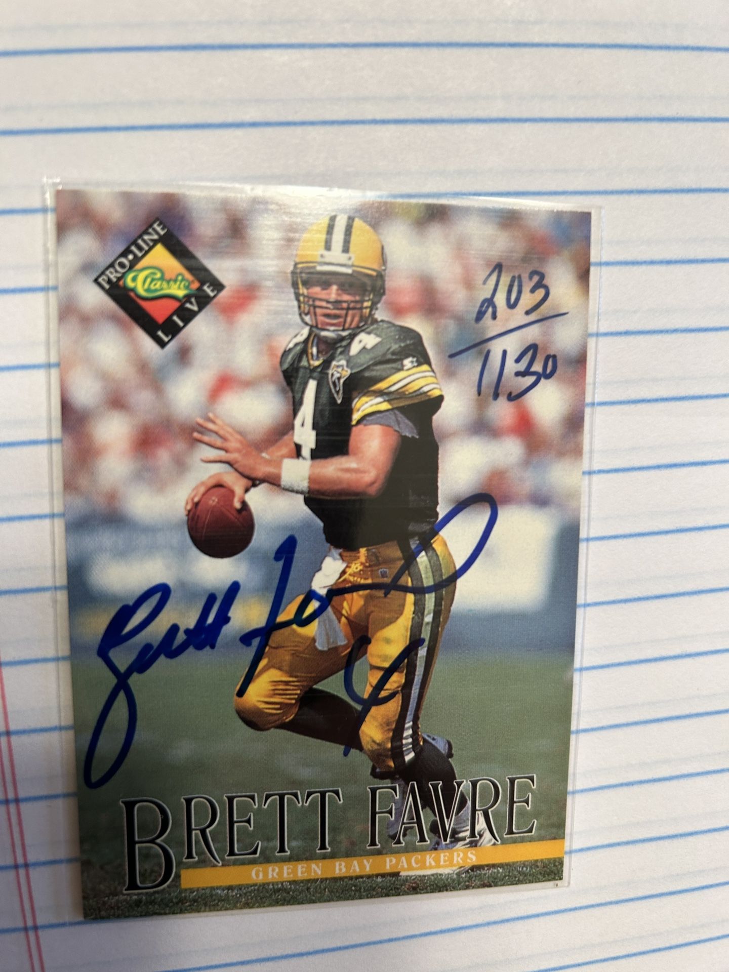 Brett Favre Signed Football Card - Signed Limited Edition - ProLine 1994 - 203/1130 Autographed Card