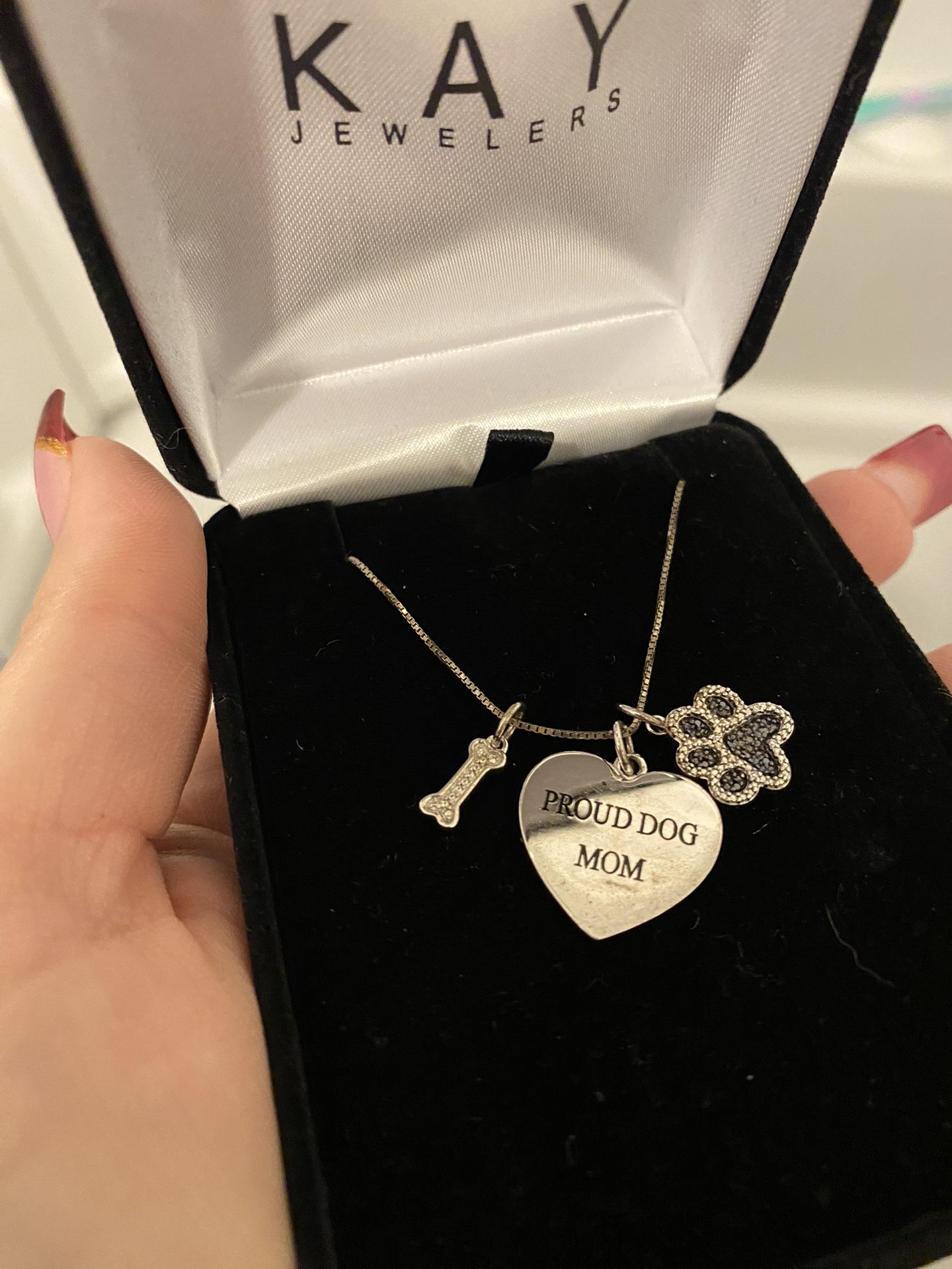 925 1/15 Ct Enhanced Black And White Diamond Proud Dog Mom Charm Necklace