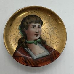 Antique German porcelain small bowl miniature plaque portrait Approx 2”x1/8”