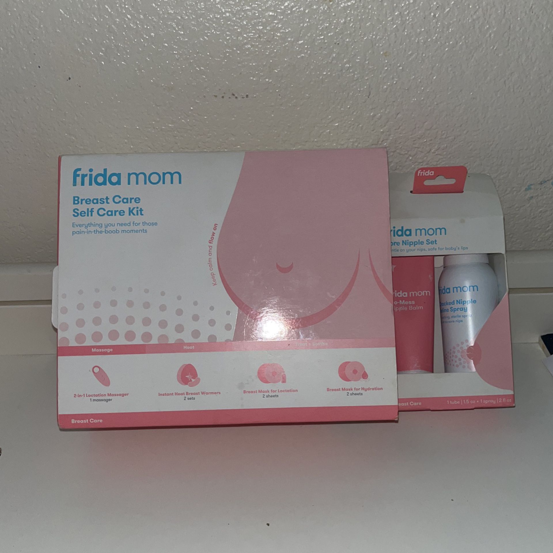 Frida Mom Breast Care Self Care Kit with 2-in-1 Lactation Massager