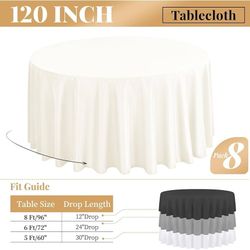 4Packs Ivory Round Tablecloth - 120 Inch, Premium Polyester Table Cloth for Round Tables, Washable Fabric Table Covers for Wedding, Party, Banquet, D