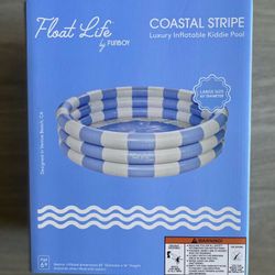 Float Life by Funboy Inflatable 3-Ring Pool, Blue Stripe - Summer Breeze, 65" Diameter, Children 6+