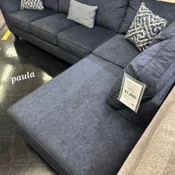 Navy Blue Soft Velvet Upholstery Fabric 2 piece Sectional - Reversible Seat Cushions ⭐$39 Down Payment with Financing ⭐ 90 Days same as cash