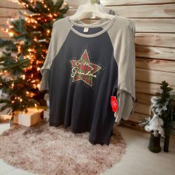 ONE MERRY GRANDMA” HOLIDAY WAFFLE FABRIC GRAPHIC T-SHIRT