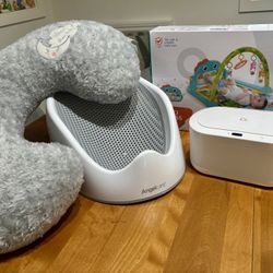 Baby Items (wipe warmer, bath seat, feeding pillow, baby foot play mat)